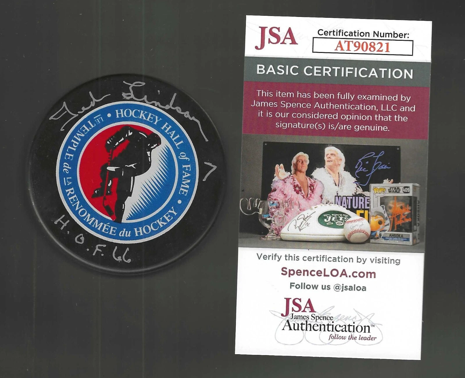 Ted Lindsay Signed & Inscribed Detroit Red Wings Hall Of Fame Puck Large JSA COA