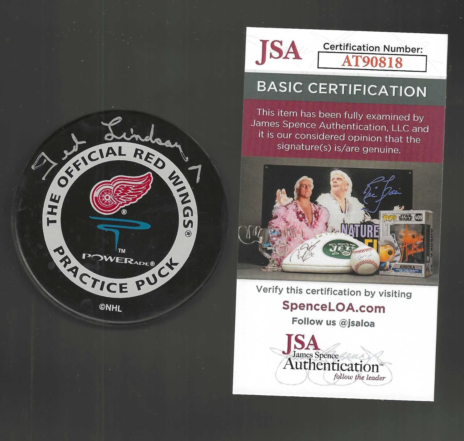 Ted Lindsay Signed Detroit Red Wings Official Practice Puck JSA COA