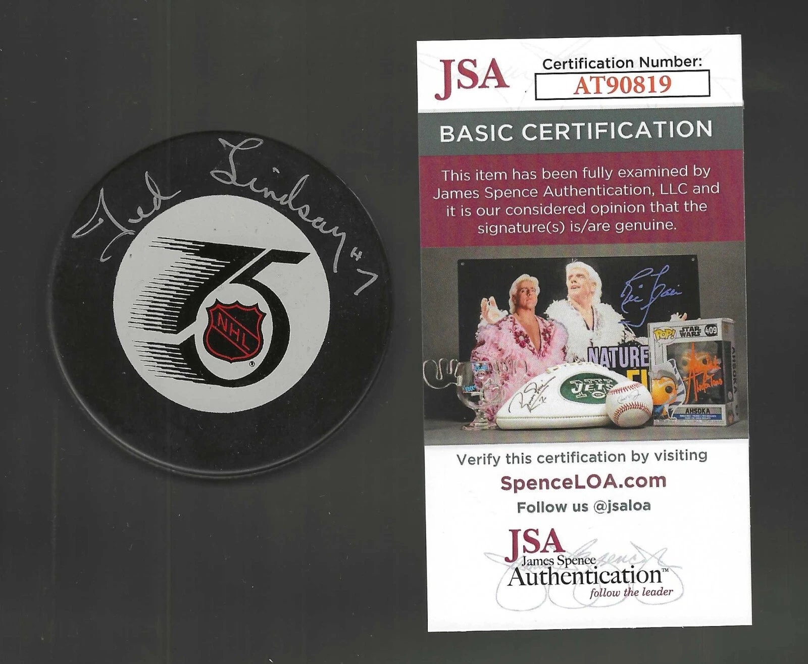 Ted Lindsay Signed Detroit Red Wings NHL 75th Annivbersary Game Puck JSA COA