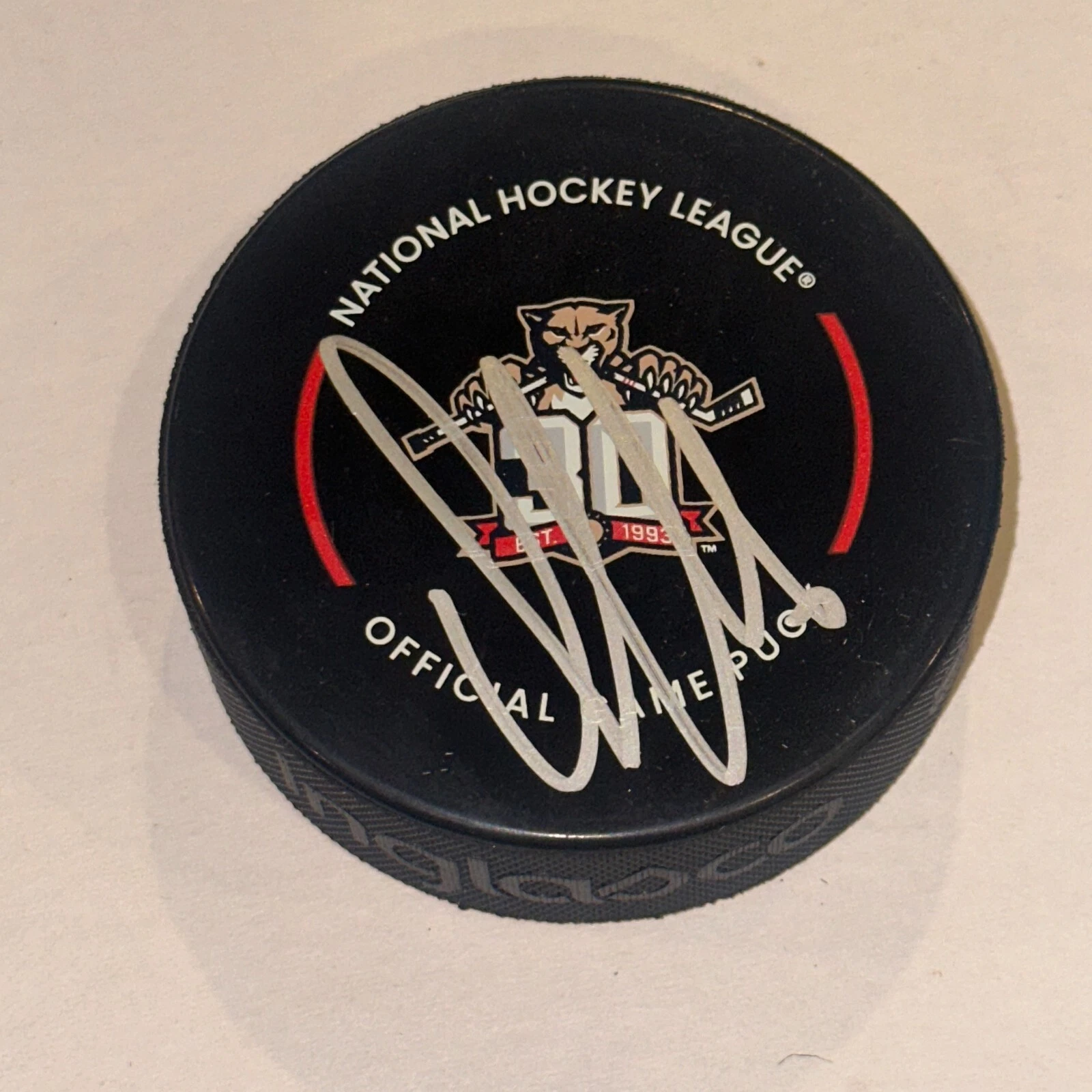 ALEKSANDER BARKOV Signed Florida PANTHERS 30th Anniv Official GAME Puck Beckett