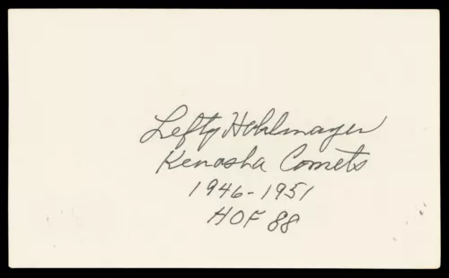 ALICE HOHLMAYER A LEAGUE OF THEIR OWN “HOF” SIGNED 3×5 INDEX CARD BAS #BN35226 COLLECTIBLE MEMORABILIA