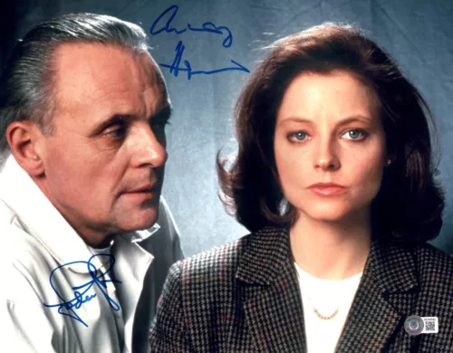 ANTHONY HOPKINS JODIE FOSTER SIGNED 11×14 PHOTO AUTO GRADE 10 BECKETT LOA COLLECTIBLE MEMORABILIA
