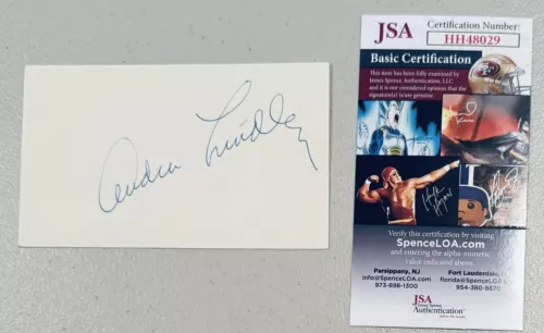 AUDRA LINDLEY SIGNED AUTOGRAPHED 3×5 CARD JSA CERTIFIED THREE’S COMPANY COLLECTIBLE MEMORABILIA