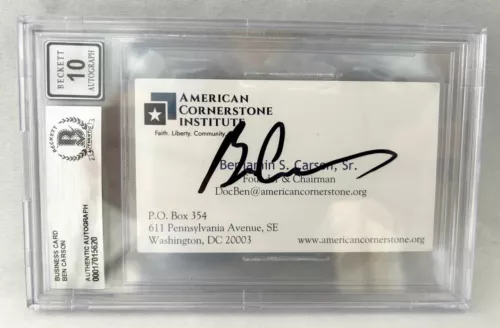 BEN CARSON SIGNED BUSINESS CARD GRADED 10 BECKETT BAS COA COLLECTIBLE MEMORABILIA