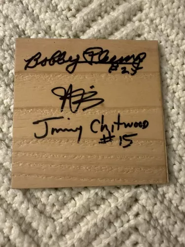 BOBBY PLUMP & MARIS VALAINIS SIGNED 4 X 4 WOOD FLOOR TILE HOOSIERS MOVIE MILAN COLLECTIBLE MEMORABILIA