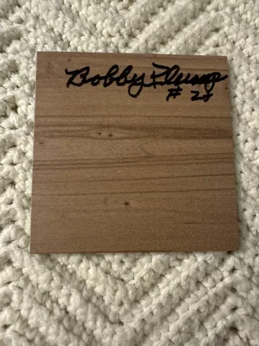 BOBBY PLUMP SIGNED 4 X 4 WOOD FLOOR TILE AUTOGRAPHED 1954 MILAN STATE CHAMPS COLLECTIBLE MEMORABILIA