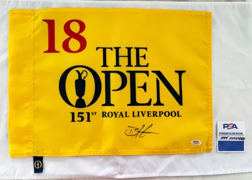 BRIAN HARMAN SIGNED 2023 OPEN CHAMPIONSHIP FLAG 151ST ROYAL LIVERPOOL PSA/DNA… COLLECTIBLE MEMORABILIA
