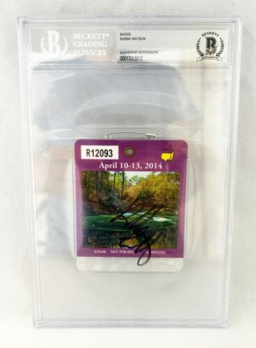 BUBBA WATSON SIGNED MASTERS BADGE 2014 BECKETT BAS COA COLLECTIBLE MEMORABILIA