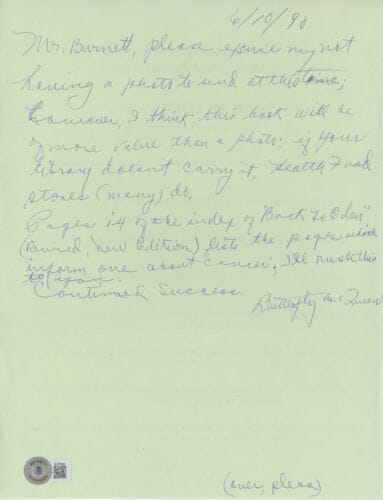 BUTTERFLY MCQUEEN GONE W/ THE WIND SIGNED 8.5×11 HANDWRITTEN LETTER BAS #BL76426 COLLECTIBLE MEMORABILIA