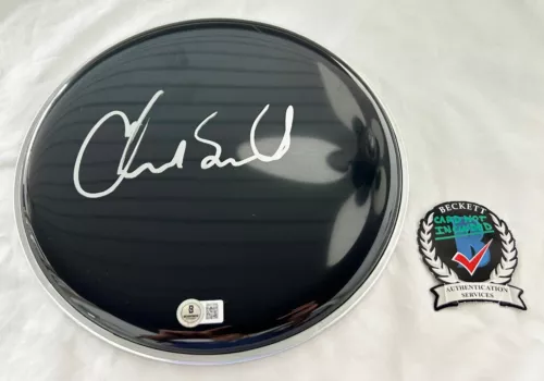 CHAD SMITH SIGNED DRUMHEAD RED HOT CHILI PEPPERS BECKETT BAS 3 COA COLLECTIBLE MEMORABILIA