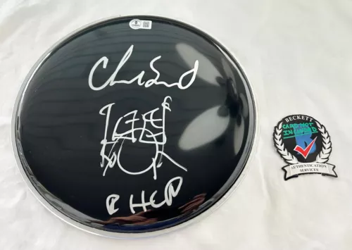 CHAD SMITH SIGNED DRUMHEAD WITH SKETCH RED HOT CHILI PEPPERS BECKETT BAS COA COLLECTIBLE MEMORABILIA