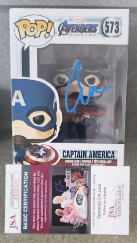 CHRIS EVANS SIGNED CAPTAIN AMERICA FUNKO POP! W/ JSA COA AVENGERS: ENDGAME #573 COLLECTIBLE MEMORABILIA