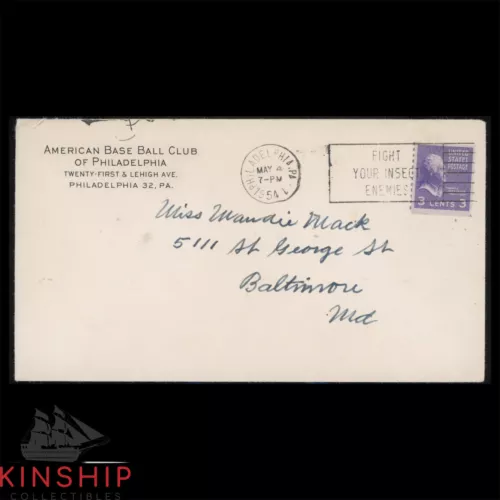 CONNIE MACK HANDWRITTEN ENVELOPE JSA LOA BASEBALL HOF INSCRIBED Z1752 COLLECTIBLE MEMORABILIA