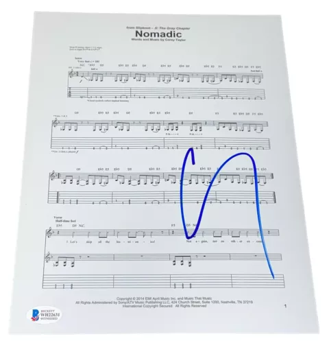 COREY TAYLOR SIGNED AUTOGRAPH SLIPKNOT “NOMADIC” SHEET MUSIC LYRIC BECKETT BAS B COLLECTIBLE MEMORABILIA
