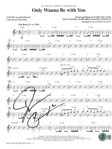 DARIUS RUCKER SIGNED ONLY WANNA BE WITH YOU SHEET MUSIC HOOTIE BLOWFISH BECKETT COLLECTIBLE MEMORABILIA