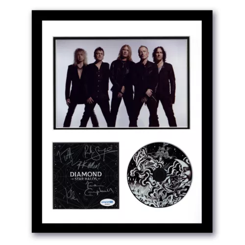 DEF LEPPARD “DIAMOND STAR HALOS” AUTOGRAPH SIGNED FRAMED 11×14 CD DISPLAY B ACOA COLLECTIBLE MEMORABILIA