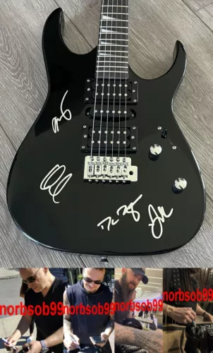 DISTURBED SIGNED AUTOGRAPH GUITAR DAVID DRAIMAN DAN DONEGAN +2 W/EXACT PROOF COA COLLECTIBLE MEMORABILIA