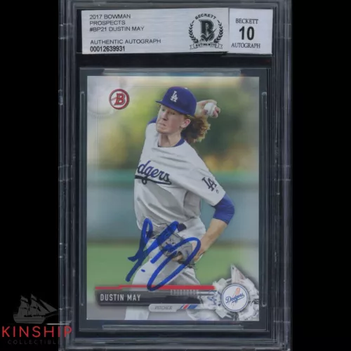 DUSTIN MAY SIGNED 2017 BOWMAN ROOKIE CARD BECKETT BAS SLABBED AUTO 10 C698 COLLECTIBLE MEMORABILIA