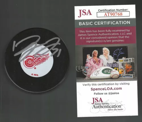 DYLAN LARKIN SIGNED DETROIT RED WINGS VINTAGE LOGO PUCK JSA COA COLLECTIBLE MEMORABILIA
