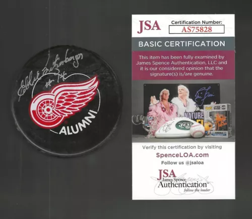 Eddie Litzenberger Signed Detroit Red Wings Alumni Puck JSA COA