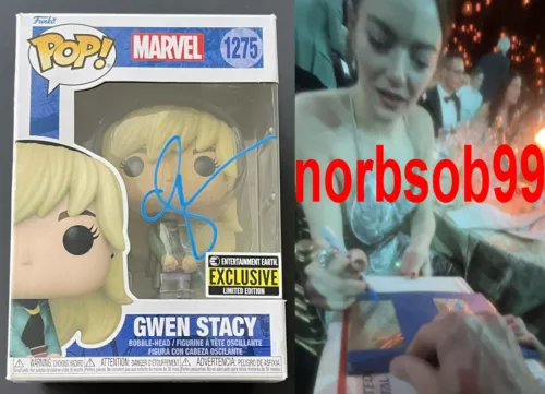 EMMA STONE SIGNED SPIDERMAN GWEN STACY FUNKO #1275 W/EXACT PROOF & BECKETT COA COLLECTIBLE MEMORABILIA
