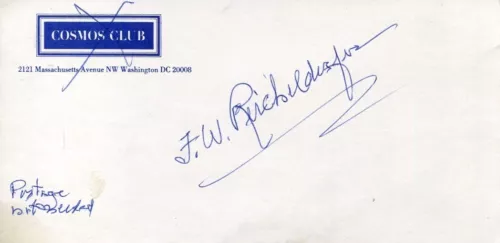 FRANCIS REICHELDERFER NAVY PILOT METEOROLOGIST WEATHER BUREAU SIGNED AUTOGRAPH COLLECTIBLE MEMORABILIA