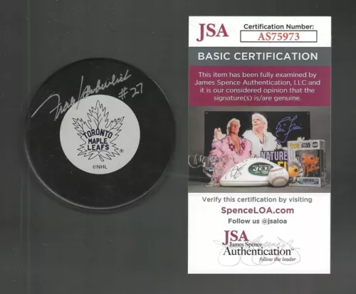Frank Mahovlich Signed Toronto Maple Leafs Vintage Logo Puck JSA COA