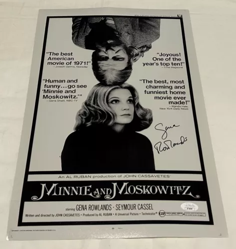 GENA ROWLANDS SIGNED MINNIE AND MOSKOWITZ 12X18 MOVIE POSTER JSA COLLECTIBLE MEMORABILIA