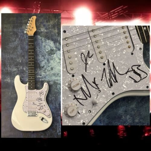 GFA TIM MCILRATH X4 BAND * RISE AGAINST * SIGNED ELECTRIC GUITAR PROOF COA COLLECTIBLE MEMORABILIA