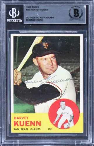 GIANTS HARVEY KUENN AUTHENTIC SIGNED 1963 TOPPS #30 CARD BAS SLABBED COLLECTIBLE MEMORABILIA