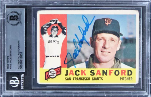 GIANTS JACK SANFORD AUTHENTIC SIGNED 1960 TOPPS #165 CARD BAS SLABBED COLLECTIBLE MEMORABILIA