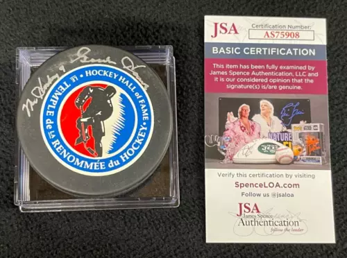 GORDIE HOWE SIGNED INSCRIBED DETROIT RED WINGS HOCKEY HALL OF FAME PUCK JSA COA COLLECTIBLE MEMORABILIA
