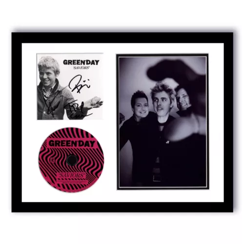 GREEN DAY “SAVIORS” SIGNED FRAMED 11×14 DISPLAY – BILLIE JOE ARMSTRONG +2 B ACOA COLLECTIBLE MEMORABILIA