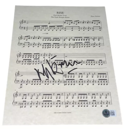 HANS ZIMMER SIGNED AUTOGRAPH SHEET MUSIC “RISE” THE DARK KNIGHT RISES BECKETT E COLLECTIBLE MEMORABILIA