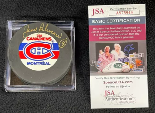 JEAN BELIVEAU SIGNED MONTREAL CANADIENS TRENCH PUCK JSA COA COLLECTIBLE MEMORABILIA