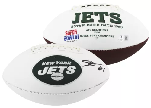 JETS AHMAD “SAUCE” GARDNER SIGNED RAWLINGS WHITE PANEL LOGO FOOTBALL BAS WITNESS COLLECTIBLE MEMORABILIA