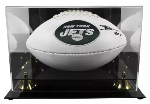 JETS AHMAD “SAUCE” GARDNER SIGNED WHITE PANEL LOGO FOOTBALL W/ CASE BAS WITNESS COLLECTIBLE MEMORABILIA