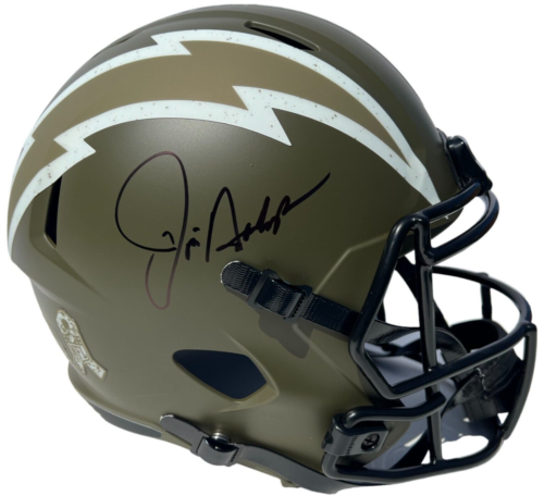 JIM HARBAUGH SIGNED LA CHARGERS SALUTE TO SERVICE FULL SIZE HELMET FOOTBALL JSA COLLECTIBLE MEMORABILIA