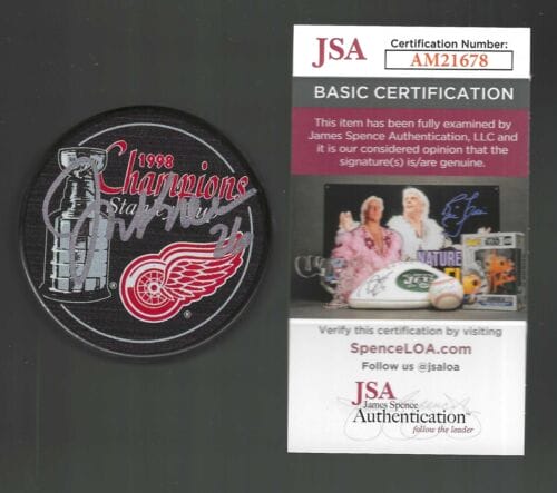 Joe Kocur Signed Detroit Red Wings 1998 Stanley Cup Champions Puck JSA COA
