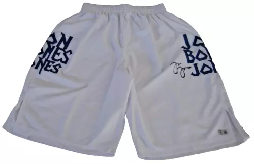JON BONES JONES SIGNED UFC FIGHTING MMA KICKBOXING FIGHT TRUNKS BECKETT WJ76316 COLLECTIBLE MEMORABILIA