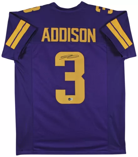 JORDAN ADDISON AUTHENTIC SIGNED PURPLE COLOR RUSH PRO STYLE JERSEY BAS WITNESS COLLECTIBLE MEMORABILIA