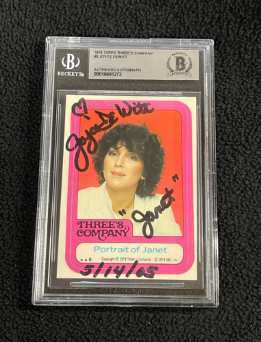 JOYCE DEWITT SIGNED & INSCRIBED 1978 THREE’S COMPANY CARD #6 BECKETT CERTIFIED COLLECTIBLE MEMORABILIA