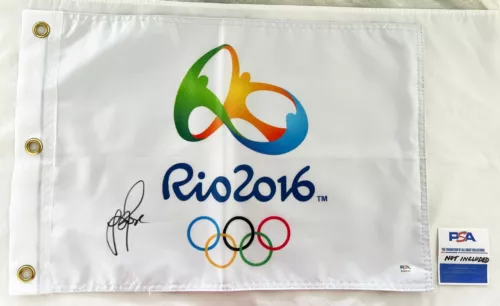 JUSTIN ROSE SIGNED 2016 RIO OLYMPICS FLAG PSA/DNA 1 COA COLLECTIBLE MEMORABILIA