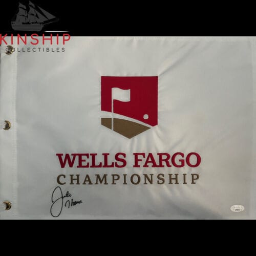 JUSTIN THOMAS SIGNED WELLS FARGO PIN FLAG JSA COA MASTERS PGA GOLF AUTO G90 COLLECTIBLE MEMORABILIA