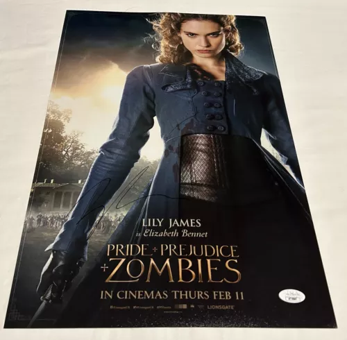 LILY COLLINS SIGNED PRIDE AND PREJUDICE AND ZOMBIES 12X18 MOVIE POSTER 2 JSA COLLECTIBLE MEMORABILIA