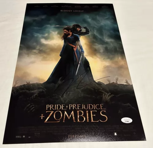 LILY COLLINS SIGNED PRIDE AND PREJUDICE AND ZOMBIES 12X18 MOVIE POSTER JSA COLLECTIBLE MEMORABILIA