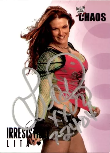 Lita Signed 2004 Fleer WWE Chaos Simply Irresistible Card #77
