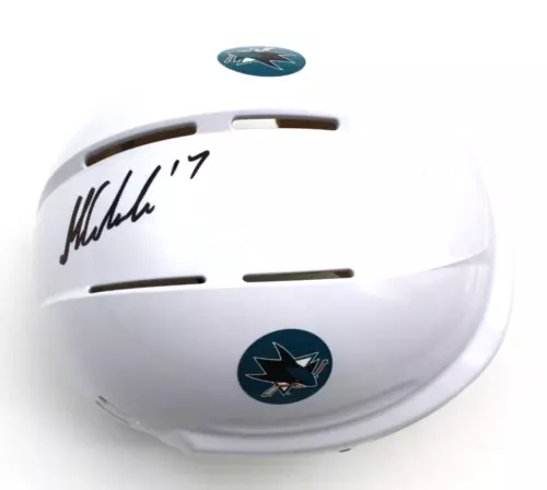 MACKLIN CELEBRINI SIGNED SAN JOSE SHARKS MINI HOCKEY HELMET W/BECKETT BJ070479 COLLECTIBLE MEMORABILIA