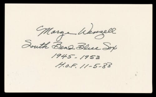 MARGARET WENZELL “HOF 11-5-88” AUTHENTIC SIGNED 3×5 INDEX CARD BAS #BN35219 COLLECTIBLE MEMORABILIA