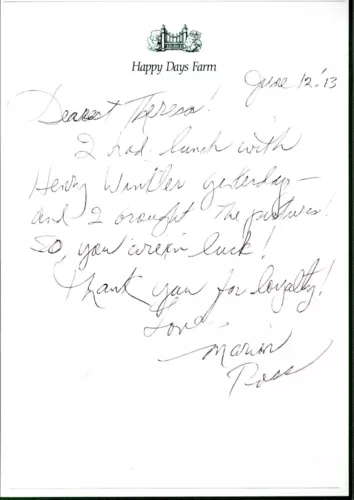 MARION ROSS HAND SIGNED+HAND WRITTEN LETTER+COA HAPPY DAYS AMAZING CONTENT COLLECTIBLE MEMORABILIA